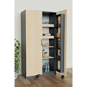 "zelvin" 2 Kapakli Raflı Kiler Dolabı Banyo Dolabı, Mutfak Dolabı Çok Amaçlı Dolap Akçaağaç