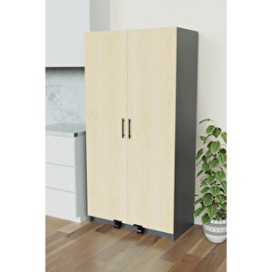 "zelvin" 2 Kapakli Raflı Kiler Dolabı Banyo Dolabı, Mutfak Dolabı Çok Amaçlı Dolap Akçaağaç