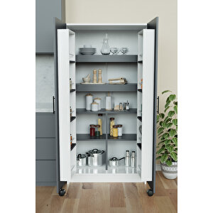 "zelvin" 2 Kapakli Raflı Kiler Dolabı Banyo Dolabı, Mutfak Dolabı Çok Amaçlı Dolap Antrasit