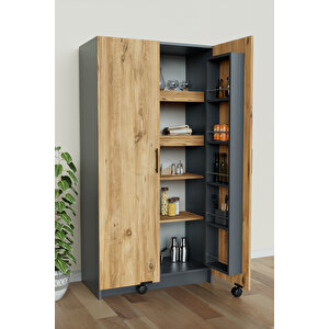 "zelvin" 2 Kapakli Raflı Kiler Dolabı Banyo Dolabı, Mutfak Dolabı Çok Amaçlı Dolap Ahşap