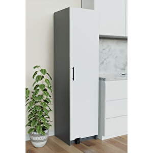 "zelvin" Tek Kapakli Raflı Kiler Dolabı Banyo Dolabı, Mutfak Dolabı Çok Amaçlı Dolap Antrasit