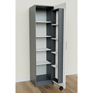 "zelvin" Tek Kapakli Raflı Kiler Dolabı Banyo Dolabı, Mutfak Dolabı Çok Amaçlı Dolap Antrasit