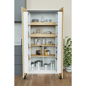 "zelvin" 2 Kapakli Raflı Kiler Dolabı Banyo Dolabı, Mutfak Dolabı Çok Amaçlı Dolap Akçaağaç