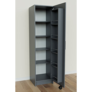 "zelvin" Tek Kapakli Raflı Kiler Dolabı Banyo Dolabı, Mutfak Dolabı Çok Amaçlı Dolap Antrasit