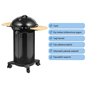 Cadac Citi Chef 50 Siyah Barbekü - Greengrill Kaplama, Termometreli Kapak