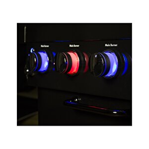 X350 Klasik Gri Mavi Gazlı Barbekü - Led Işıklı Düğmeli, 3 Brülörlü