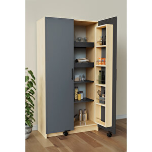 "zelvin" 2 Kapakli Raflı Kiler Dolabı Banyo Dolabı, Mutfak Dolabı Çok Amaçlı Dolap Antrasit