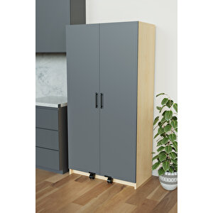 "zelvin" 2 Kapakli Raflı Kiler Dolabı Banyo Dolabı, Mutfak Dolabı Çok Amaçlı Dolap Antrasit