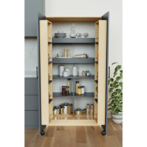 "zelvin" 2 Kapakli Raflı Kiler Dolabı Banyo Dolabı, Mutfak Dolabı Çok Amaçlı Dolap Antrasit