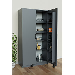 "zelvin" 2 Kapakli Raflı Kiler Dolabı Banyo Dolabı, Mutfak Dolabı Çok Amaçlı Dolap Antrasit