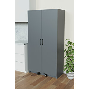 "zelvin" 2 Kapakli Raflı Kiler Dolabı Banyo Dolabı, Mutfak Dolabı Çok Amaçlı Dolap Antrasit