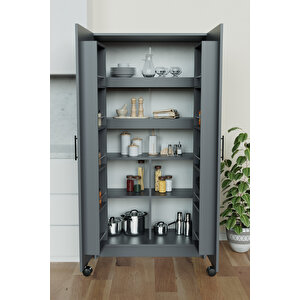 "zelvin" 2 Kapakli Raflı Kiler Dolabı Banyo Dolabı, Mutfak Dolabı Çok Amaçlı Dolap Antrasit