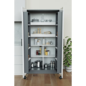 "zelvin" 2 Kapakli Raflı Kiler Dolabı Banyo Dolabı, Mutfak Dolabı Çok Amaçlı Dolap Beyaz