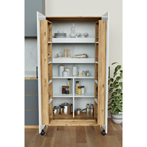 "zelvin" 2 Kapakli Raflı Kiler Dolabı Banyo Dolabı, Mutfak Dolabı Çok Amaçlı Dolap Beyaz