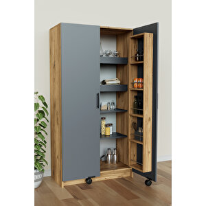 "zelvin" 2 Kapakli Raflı Kiler Dolabı Banyo Dolabı, Mutfak Dolabı Çok Amaçlı Dolap Antrasit