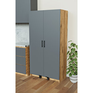 "zelvin" 2 Kapakli Raflı Kiler Dolabı Banyo Dolabı, Mutfak Dolabı Çok Amaçlı Dolap Antrasit