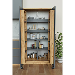 "zelvin" 2 Kapakli Raflı Kiler Dolabı Banyo Dolabı, Mutfak Dolabı Çok Amaçlı Dolap Antrasit