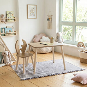Montessori Çocuk Masası 1 Masa & 2 Deer Sandalye Kahverengi