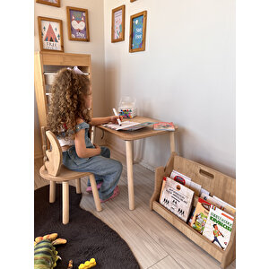 Montessori Çocuk Masası 1 Masa & 2 Deer Sandalye Kahverengi