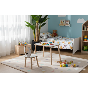 Montessori Çocuk Masası 1 Masa & 2 Deer Sandalye Beyaz Beyaz