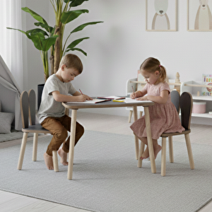 Montessori Çocuk Masası 1 Masa & 2 Bunny Sandalye Antrasit Antrasit
