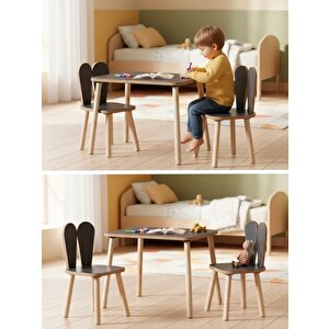 Montessori Çocuk Masası 1 Masa & 2 Bunny Sandalye Antrasit