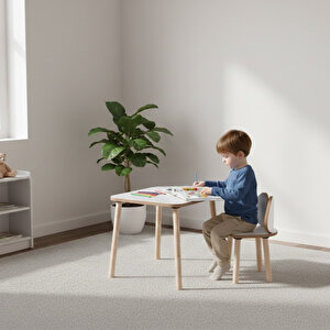 Montessori Çocuk Masası 1 Masa & 1 Beyaz Mickey Sandalye Beyaz