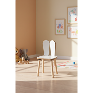 Montessori Çocuk Masası  1 Masa & 2 Beyaz Bunny Sandalye