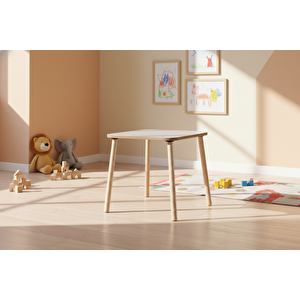 Montessori Çocuk Masası  1 Masa & 2 Beyaz Bunny Sandalye