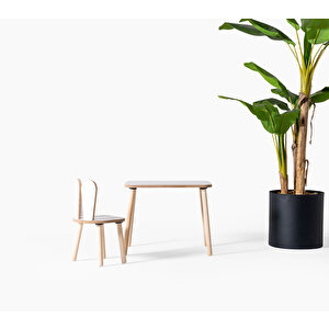 Montessori Çocuk Masası  1 Masa & 2 Beyaz Bunny Sandalye