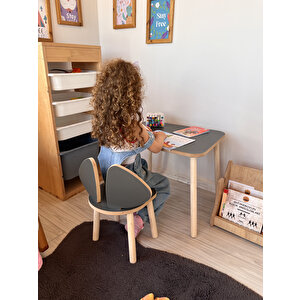 Montessori Çocuk Masası 1 Masa & 1 Antrasit Mickey Sandalye