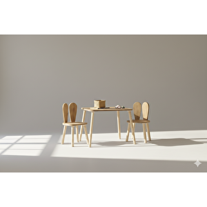Montessori Çocuk Masası 1 Masa & 1 Bunny Sandalye Kahverengi