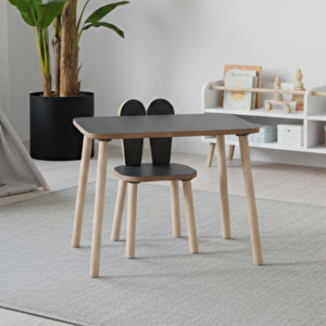 Montessori Çocuk Masası 1 Masa & 1 Antrasit Bunny Sandalye Antrasit