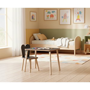 Montessori Çocuk Masası 1 Masa & 1 Antrasit Bunny Sandalye Antrasit