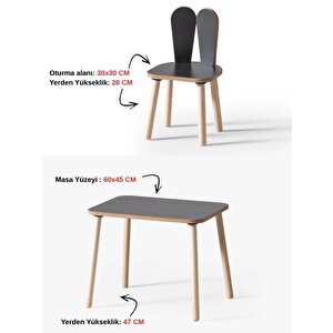 Montessori Çocuk Masası 1 Masa & 1 Antrasit Bunny Sandalye Antrasit