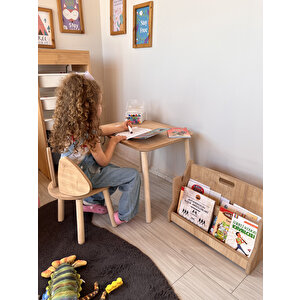 Montessori Çocuk Masası 1 Masa & 2 Mickey Sandalye Kahverengi