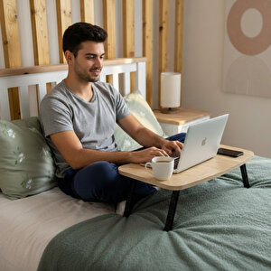 Katlanabi̇li̇r Mdf Laptop Sehpasi, Safi̇r Meşe Açık Kahverengi