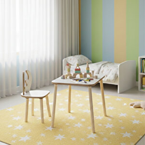 Montessori Çocuk Masası 1 Masa & 1 Beyaz Deer Sandalye Beyaz