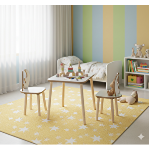 Montessori Çocuk Masası 1 Masa & 1 Beyaz Deer Sandalye Beyaz
