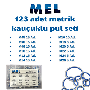 Mel 123 Parça Metrik Ölçülü Oringli Pul Seti