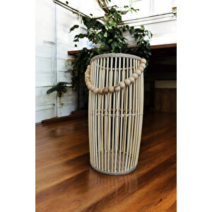 Bambu Vazo / Ahşap Vazo / Çiçeklik / Dekoratif Uzun Fener Mumluk 38 Cm