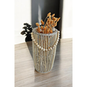 Bambu Vazo / Ahşap Vazo / Çiçeklik / Dekoratif Uzun Fener Mumluk 38 Cm