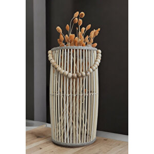 Bambu Vazo / Ahşap Vazo / Çiçeklik / Dekoratif Uzun Fener Mumluk 38 Cm