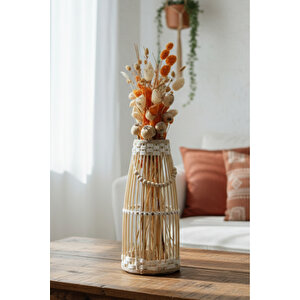 Bambu Çubuk Vazo / Doğal Ahşap Prenses Vazo / Dekoratif Bambu Çiçeklik (38 Cm)