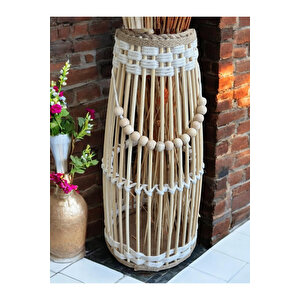 Bambu Çubuk Vazo / Doğal Ahşap Prenses Vazo / Dekoratif Bambu Çiçeklik (38 Cm)