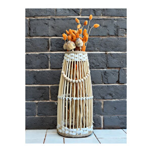 Bambu Çubuk Vazo / Doğal Ahşap Prenses Vazo / Dekoratif Bambu Çiçeklik (38 Cm)