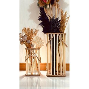 Bambu Vazo 2'li Set / Ahşap Vazo / Çiçeklik / Dekoratif Uzun Fener Mumluk 38-24 Cm 380 mm