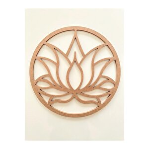 Lotus Çiçeği Desenli Ahşap Kasnak / 6 Mm Ham Mdf Boyanabilir Lotus 50 Cm