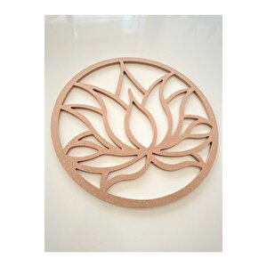 Lotus Çiçeği Desenli Ahşap Kasnak / 6 Mm Ham Mdf Boyanabilir Lotus 50 Cm
