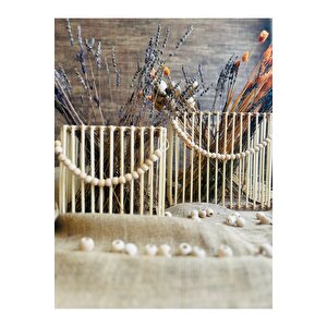 2'li Dikdörtgen Bambu Çubuk Fener Mumluk Seti / Ahşap Fener Şamdan